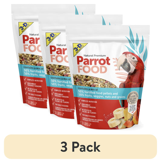(3 Pack)  Natural Premium Parrot Food, with Fortified Pellets, 3 Lbs