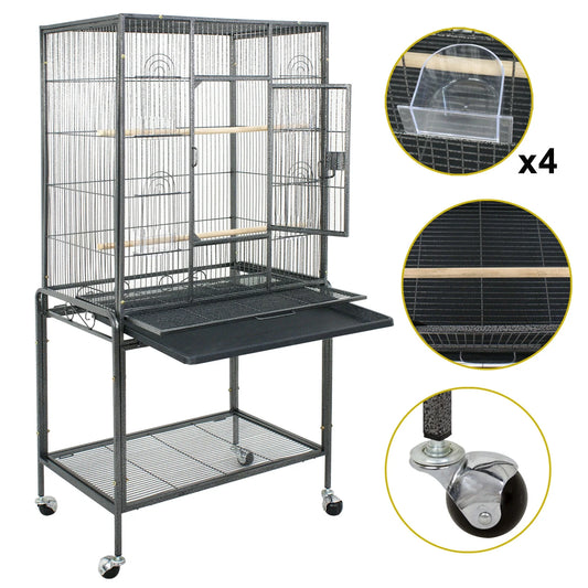 53.3 in Large Wrought Iron Bird Cage W/Perches for Cockatiels Parrot Parakeet Black