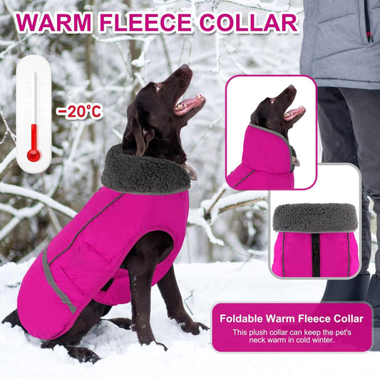 Dog Coat, Waterproof Dog Jacket Pet Winter Coat for Cold Weather with Thicken Furry Collar, Reflective Puppy Winter Jacket Warm Fleece Lining for Small Medium Large Pets