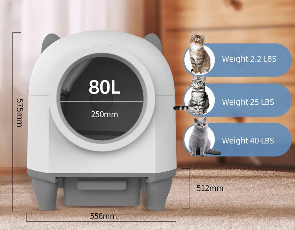 HEYBO Self Cleaning Cat Litter Box 80L Automatic Cat Litter Box with Large Capacity